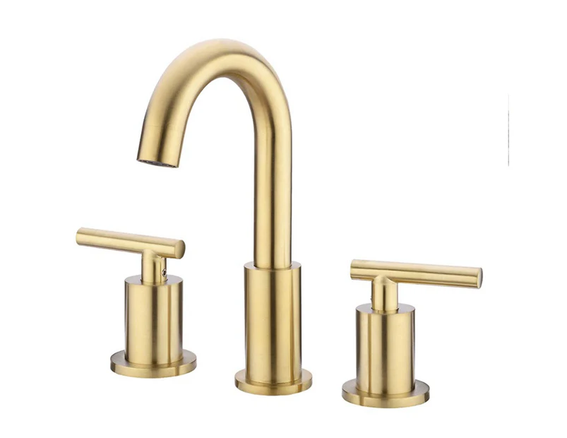 2 Handle 8 Inch Brass Bathroom Sink Faucet 3 Hole Widespread With Valve And Cupc Water Supply Hoses, With Overflow Pop Up Drain Assembly,Brushed Gold