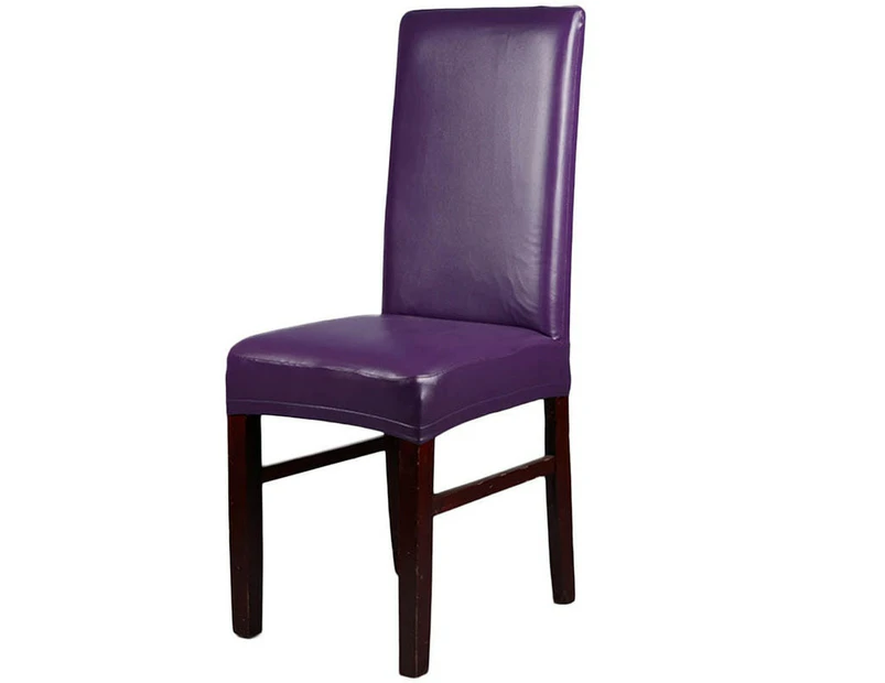 Dining Chair Covers, Solid Pu Leather Waterproof And Oilproof Stretch Dining Chair Cover Slipcover For Home Decorative,Purple