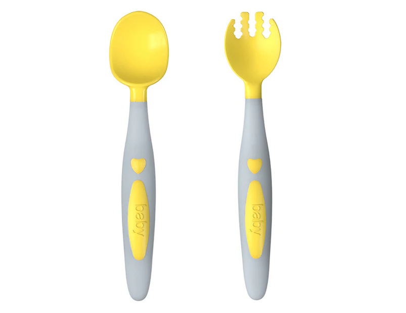 Baby Equipment Spoon Fork Feeding Training Set, With Travel Safety Box, Easy To Grip, Heat-Resistant,Yellow