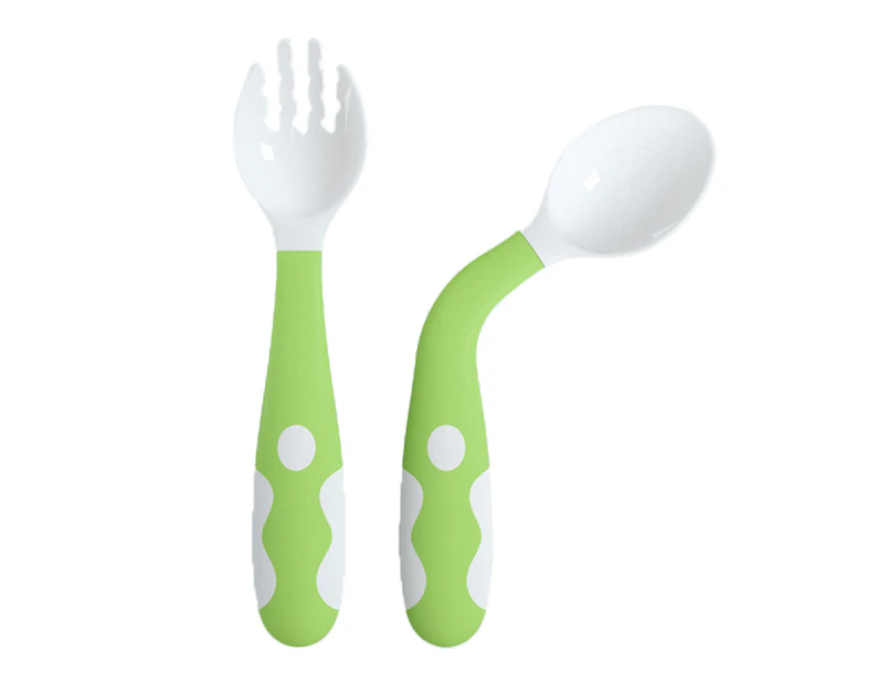 Baby Equipment Spoon Fork Feeding Training Set, With Travel Safety Box, Easy To Grip, Heat-Resistant,Green