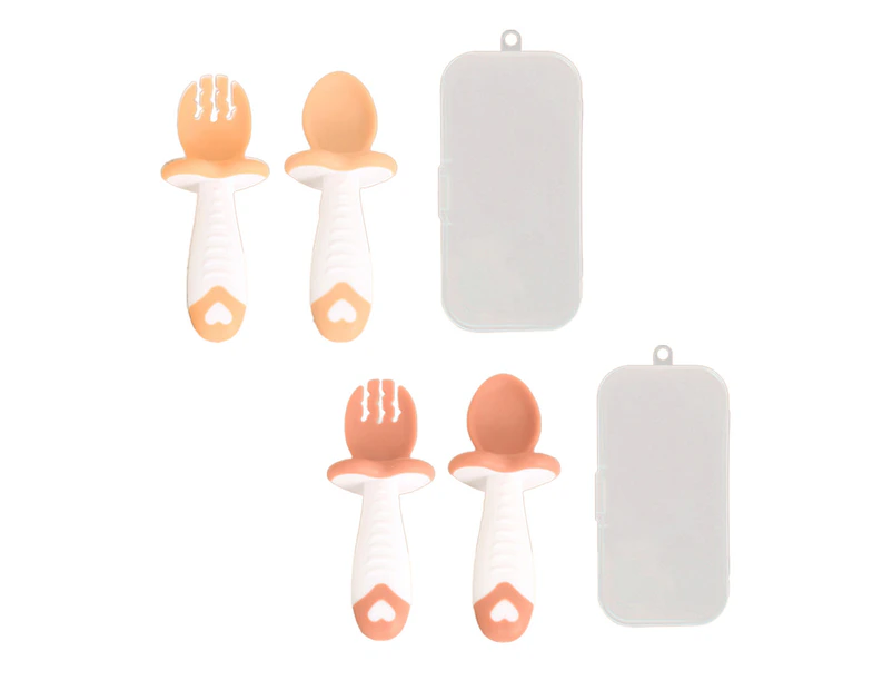 2 Sets Of Baby Learning To Eat Training Short-Handled Forks And Spoons, Baby Food Supplement Feeding Tableware Set,Type: Style3