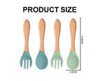 4Pcs Wooden Handle Silicone Spoon Fork Baby Children Fork Spoon Silicone Fork Spoon Long Handle Fork Spoon,Type: Style2