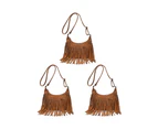 Studded Tassel Artificial Fur Suede Crossbody Chain Shoulder Bag For Women'S Satchel,Brown