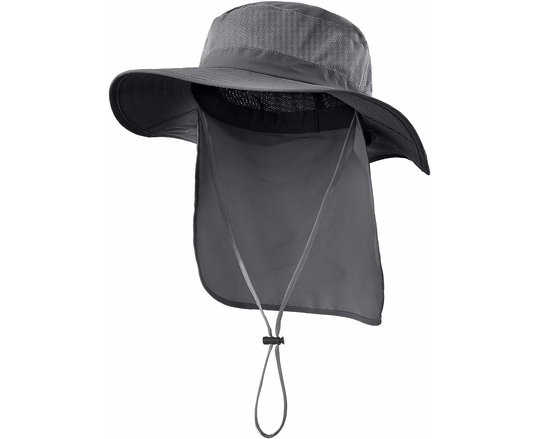 Prefer Outdoor Upf50+ Mesh Sun Hat Wide Brim Fishing Hat With Neck Flap,Dark Gray