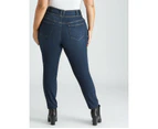 BeMe - Plus Size - Womens Jeans -  Double Button Skinny Fit Jeans - Mid Wash