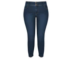 BeMe - Plus Size - Womens Jeans -  Double Button Skinny Fit Jeans - Mid Wash