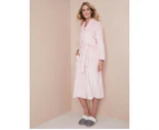 NONI B - Womens Bath Robe - Piping Detail Tie Waist Robe - Chalk Pink