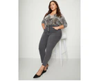 BeMe - Plus Size - Womens Jeans - Grey Skinny - Cotton Pants - Casual Fashion - Winter - Elastane - Full Length - Exposed Button - Work Trousers - Grey