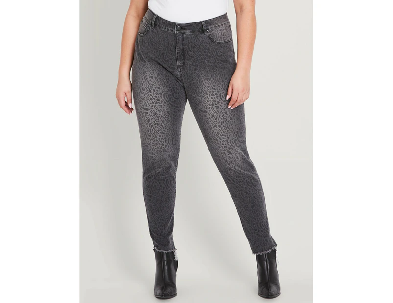 BeMe - Plus Size - Womens Jeans -  Full Length Prted Skinny Jeans - Grey Ani