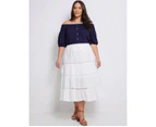 AUTOGRAPH - Plus Size - Womens Skirts - Midi - Summer - White - Cotton - A Line - Oversized - Woven - Lace Trim - Knee Length - Casual Work Clothes - White