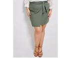 AUTOGRAPH - Plus Size - Womens Skirts -  Belted Pocket Knee Skirt - Khaki