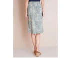 NONI B - Womens Skirts -  Printed Linen Pull On Skirt - Sage