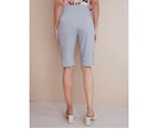 NONI B - Womens Silver Shorts - Summer - Bengaline - Mid Thigh Mid Waist - Chino - Relaxed Fit - Elastane - Bermuda - Comfort Fashion Casual Work Wear - Silver