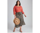 AUTOGRAPH - Plus Size - Womens Skirts -  Woven Belted Midi Tiered Skirt - Leopard