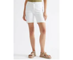 KATIES - Womens White Shorts - Summer - Cotton  Clothing - Mid Thigh High Waist - Fitted - Denim - Fly Front Detail - Comfort - Good Quality - Casual - White