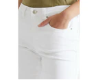 KATIES - Womens White Shorts - Summer - Cotton  Clothing - Mid Thigh High Waist - Fitted - Denim - Fly Front Detail - Comfort - Good Quality - Casual - White