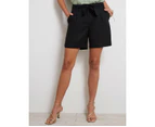 KATIES - Womens Black Shorts - Summer Clothing - Knee Length - Mid Waist Chino - Relaxed Fit - Bermuda - Belted - Casual Wear - Good Quality - Comfort - Black