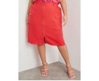 BeMe - Plus Size - Womens Skirts -  Knee Length Linen Blend Zipped Front Skirt - Berry