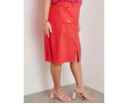 BeMe - Plus Size - Womens Skirts -  Knee Length Linen Blend Zipped Front Skirt - Berry