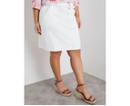 BeMe - Plus Size - Womens Skirts - Midi - Summer - White - Cotton - Straight - Oversized - Elastane - Utility Belted - Knee Length - Fahion Clothes - White