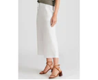 KATIES - Womens Pants - White Summer Cropped - Wide Leg Linen - Fashion Trousers - High Waist - Tie Front - Smart Casual - Work Clothes - Office Wear - White
