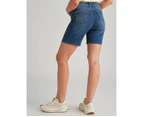 ROCKMANS - Womens Shorts -  Mid Thigh Denim Basic Shorts - Mid Wash