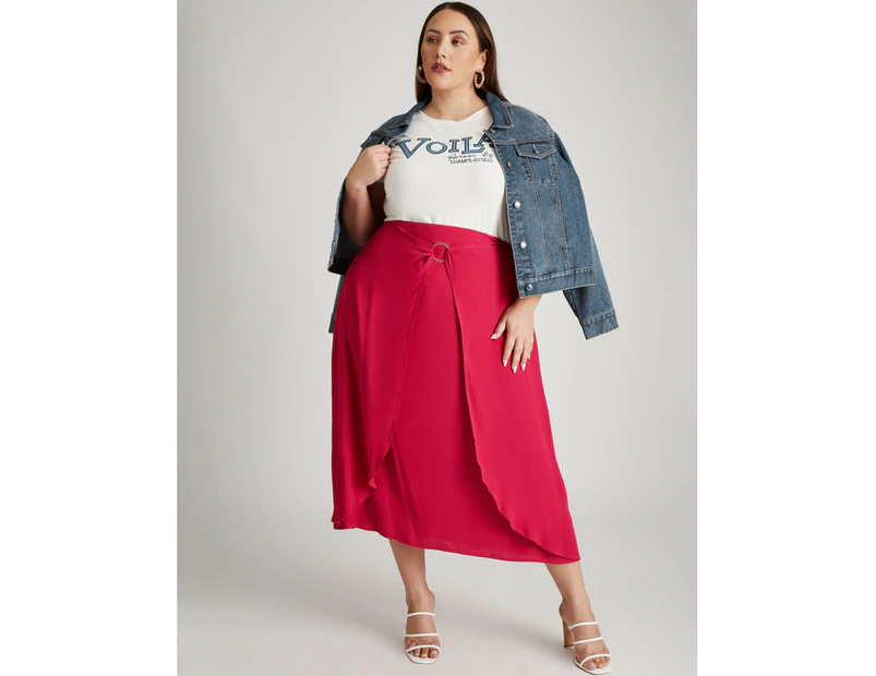 BeMe - Plus Size - Womens Skirts -  Maxi Wrap Detail Ring Hardware Skirt - Berry