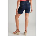 ROCKMANS - Womens Shorts -  Mid Thigh Denim Basic Shorts - Indigo