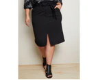 AUTOGRAPH - Plus Size - Womens Skirts - Midi - Winter - Black - Cotton - Pencil - Black - Fitted - Belted - Knee Length - Casual Fashion Work Clothes - Black