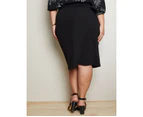 AUTOGRAPH - Plus Size - Womens Skirts - Midi - Winter - Black - Cotton - Pencil - Black - Fitted - Belted - Knee Length - Casual Fashion Work Clothes - Black