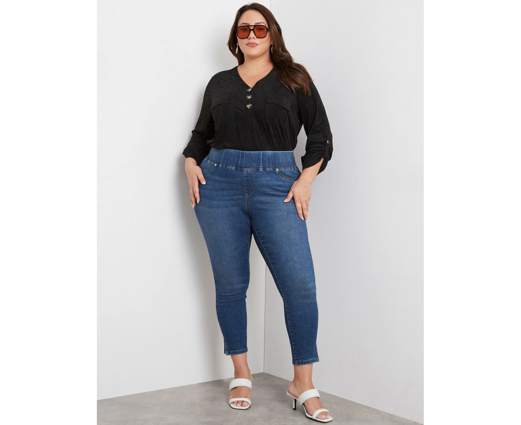 BeMe - Plus Size - Womens Jeans - Blue Cropped - Cotton Pants - Denim Clothes - Winter - Mid Wash - Elastane - Fashion Trousers - Office Work Wear