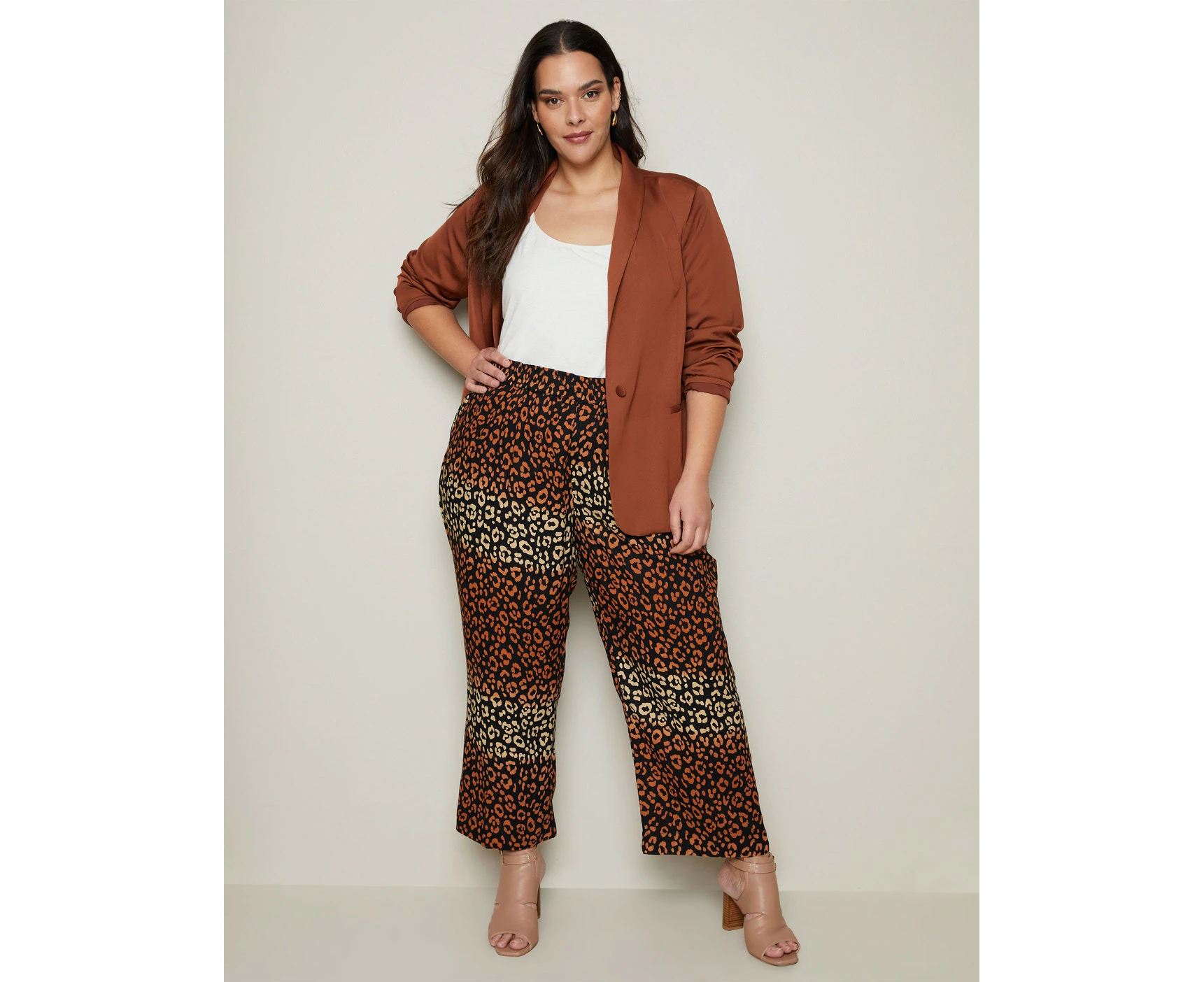 Autograph - Plus Size - Womens Pants - Black Summer - Ankle Length Wide Leg - Animal - High Waist - Fashion Trousers - Work Clothes - Office Wear