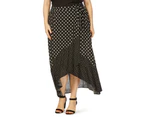 BeMe - Plus Size - Womens Skirts -  Maxi Ruffle Wrap Spot Skirt - Mono Spo