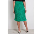 KATIES - Womens Skirts - Emerald Green - Midi - Pleated Skirt - Tie Up Front - Mid Rise - Gathered Waist - Pleats - Relaxed Fit - Women's Clothing - Emerald