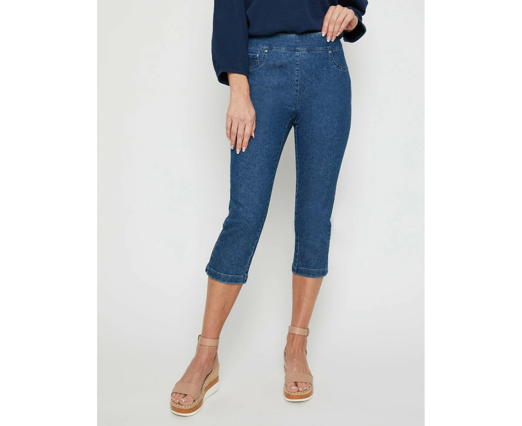 Millers - Womens Jeans - Blue Cropped - Solid Cotton Pants - Denim Work Clothes - Summer - Mid Wash - Elastane - Office Wear - Casual Fashion Trousers