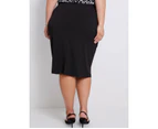 AUTOGRAPH - Plus Size - Womens Skirts - Midi - Summer - Black - Pencil - Clothes - Black - Fitted - Elastane - Knitwear - Seamed - Knee Length - Black