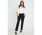 ROCKMANS - Womens Pants Black Winter Full Length - Straight Leg Fashion Trousers - Mid Waist - Suiting Regular - Elastane - Work Clothes - Office Wear - Black