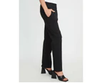 ROCKMANS - Womens Pants Black Winter Full Length - Straight Leg Fashion Trousers - Mid Waist - Suiting Regular - Elastane - Work Clothes - Office Wear - Black