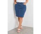 BeMe - Plus Size - Womens Skirts -  5 Pocket Fixed Waist Fashion Denim Skirt - Mid Wash