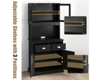 Black Kitchen Pantry Buffet Cabinet Storage Organizer w/ Adjustable Shelves