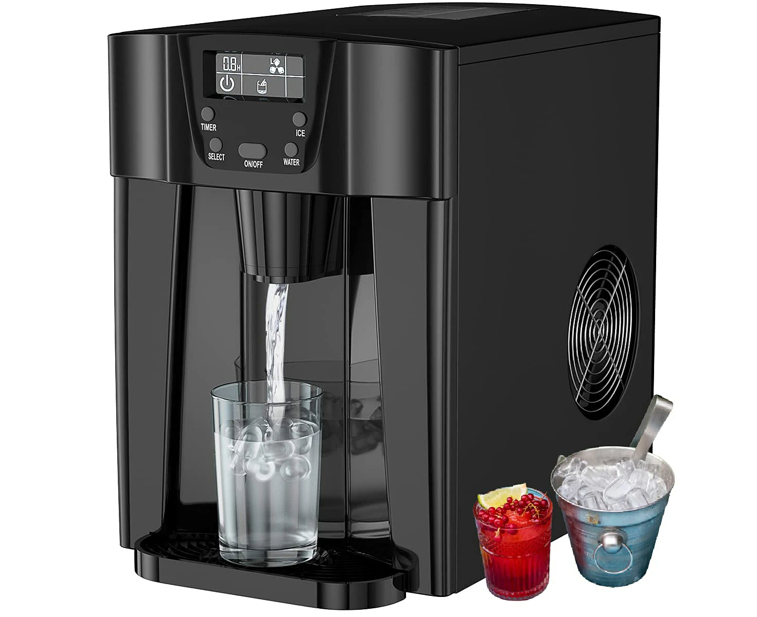 YOPOWER Countertop Ice Maker Water Dispenser Portable Ice Cube Maker with Ice Scoop Black