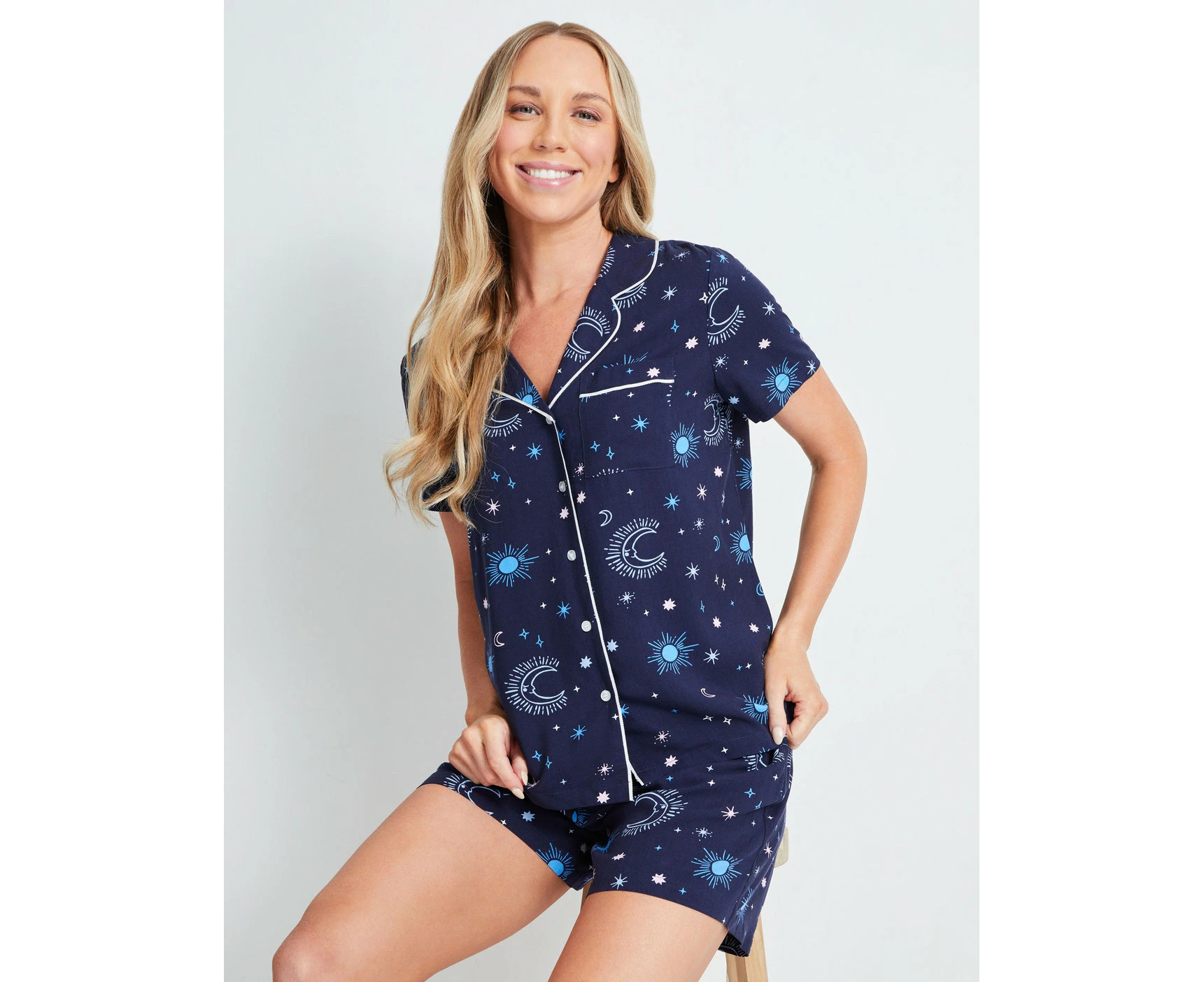 RIVERS - Womens Pyjamas -  Lightweight Summer Pyjama Set - Navy Celestial