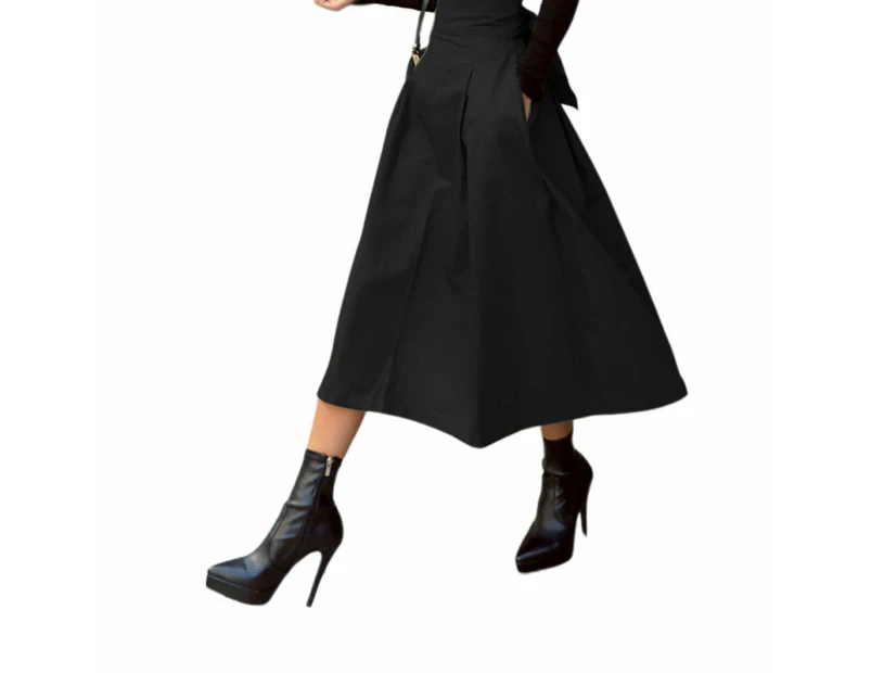 Lookbook Womens Elegant High Waist Bowknot Skirt Back Tie Long Dress-Black
