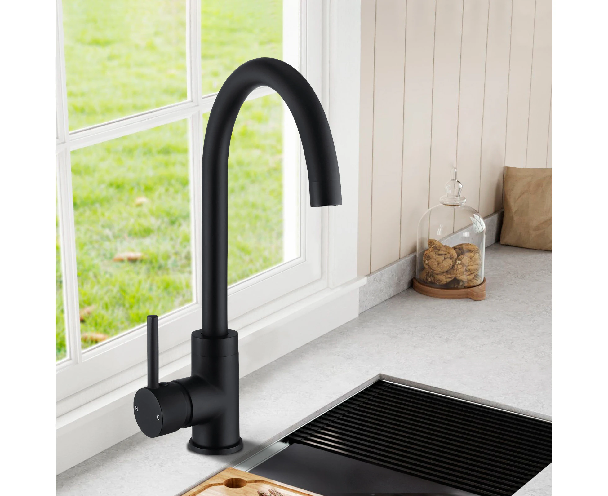 Kitchen Sink Mixer Tap Classic Gooseneck Swivel Spout Brass Laundry Sink Kitchen Faucets Hot Cold mixer Black