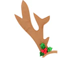 Brown Velvet Reindeer Antlers Headband With Mistletoe - One Size Fits Most - Brown with Green & Red