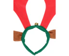 Novelty  Reindeer Antlers Headband With Cute Ears & Bell - One Size Fits Most - Red With Green Brown & Gold