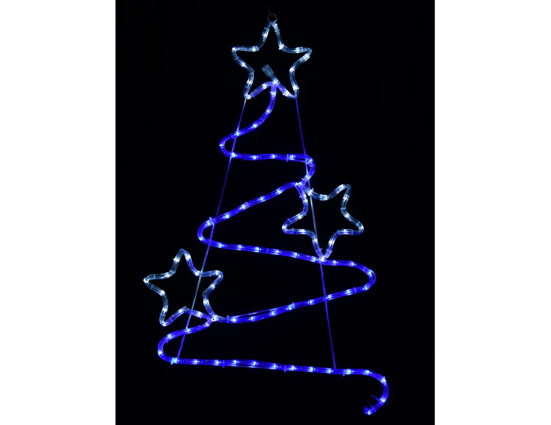 Blue & Cool White LED Christmas Tree With Stars Rope Light Silhouette - 85cm - Blue & Cool White