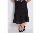 AUTOGRAPH - Plus Size - Womens Skirts -  Woven Lace Trim Midi Skirt - Black