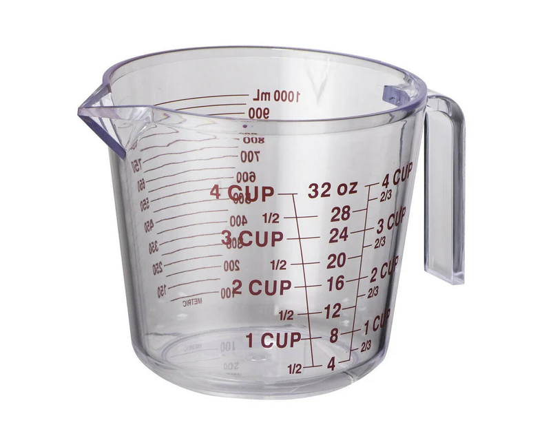 Avanti BPA Free Plastic 1L Flour/Water Kitchen Measuring Jug/Cup w/ Handle Clear
