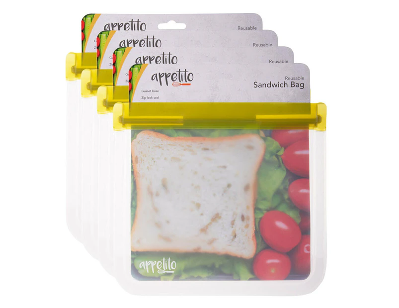 4PK Appetito 21.5cm Reusable Sandwich Nuts/Food Veggie Fruit Seal Zip Lock Bag
